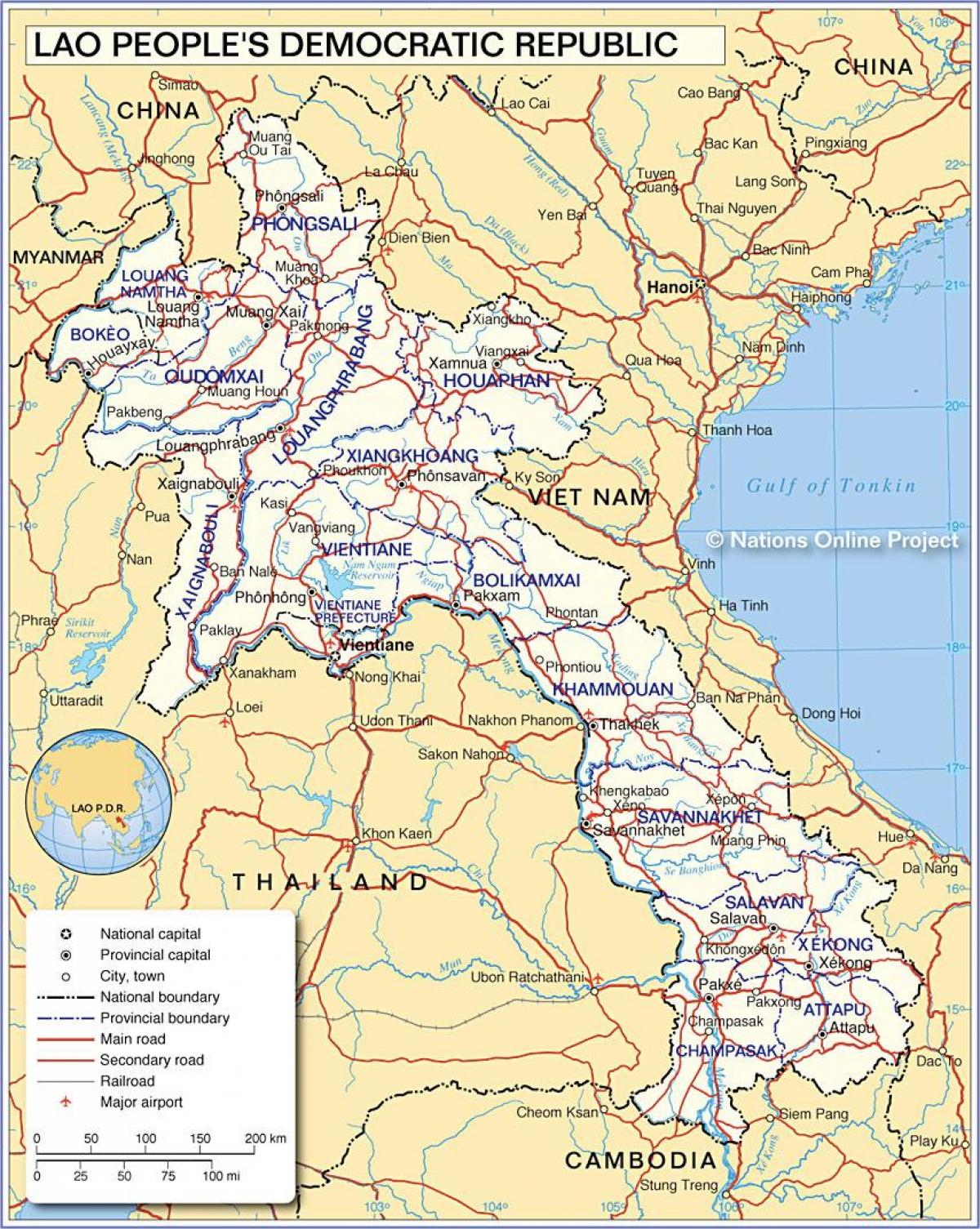 Karta över laos och omgivande länder