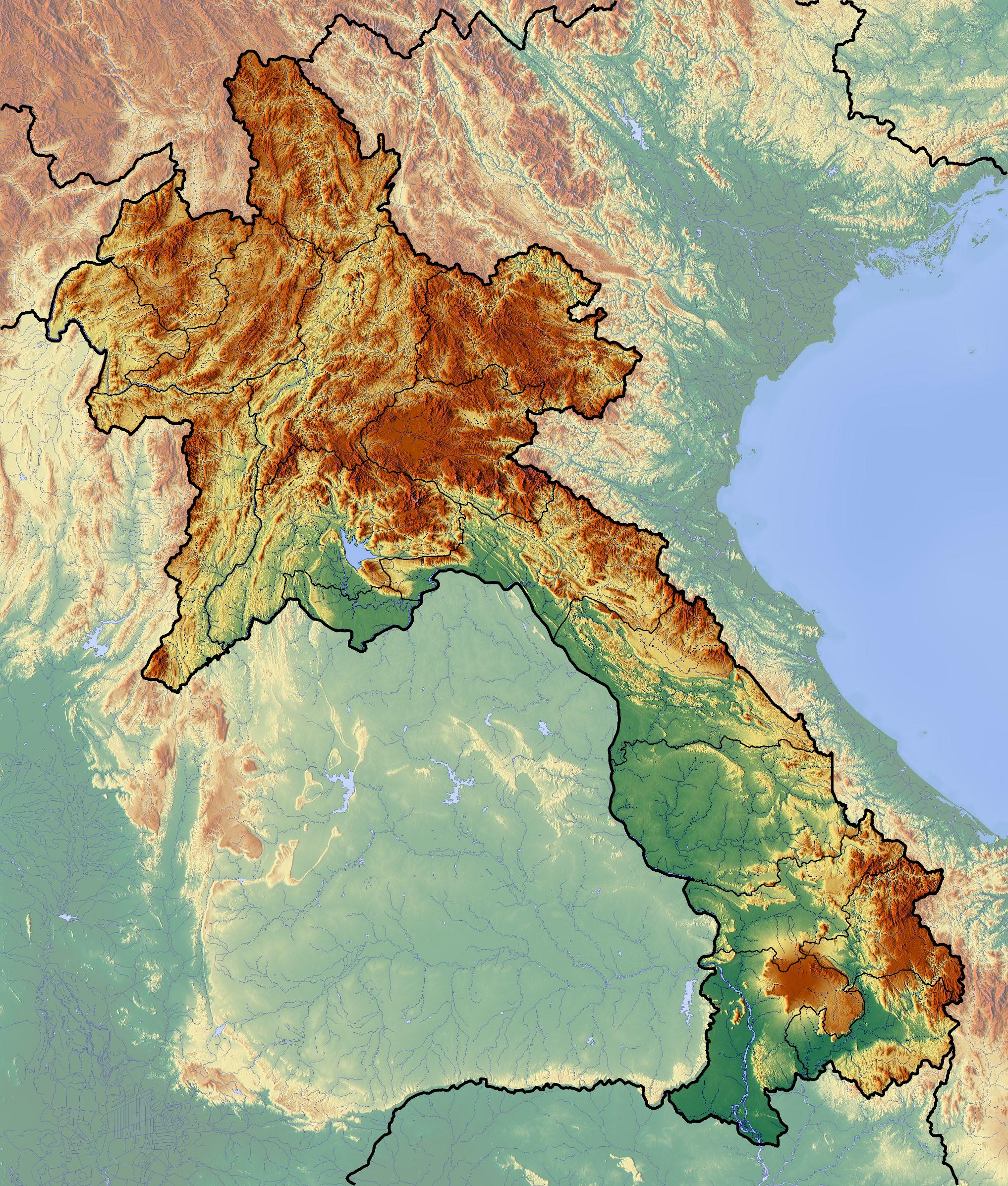 Laos topografisk karta - Karta över laos topografi (Sydöstra asien - Asien)