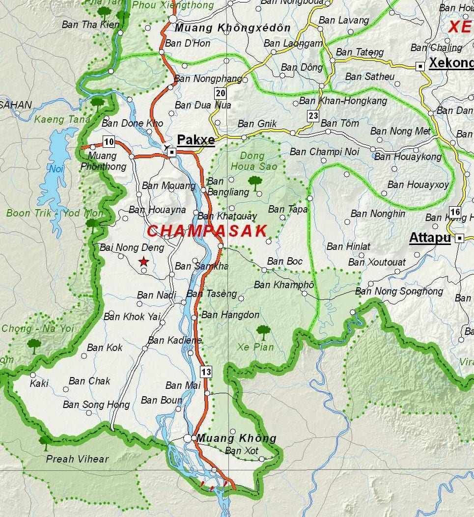 Karta över champasak laos