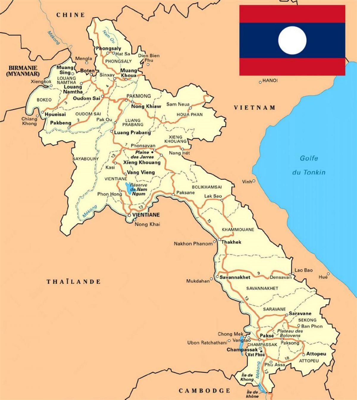 detaljerad karta över laos