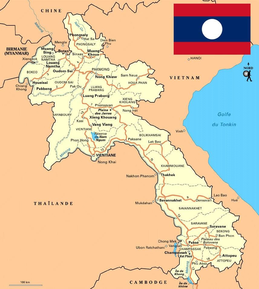 Karta över södra laos